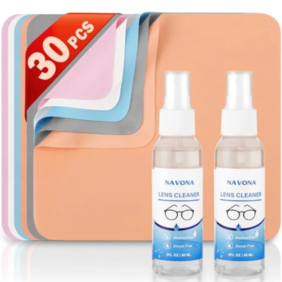 30 Pack Microfiber Eyeglass Cleaning Cloths with Sprays