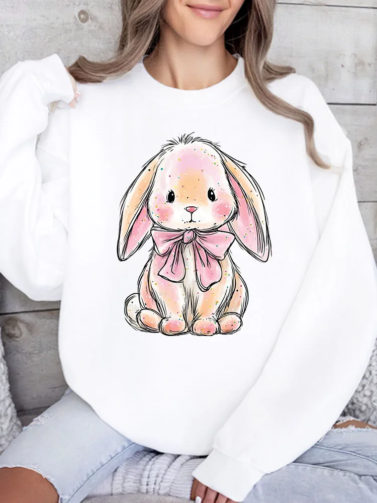 

Женская толстовка Pink Bunny с круглым вырезом, повседневный пуловер с длинными рукавами, свободный крой, для ежедневной носки
