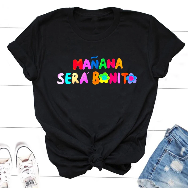 Manana Sera Bonito T-Shirts KarolG Bichota Merch T Shirt for Women Black Cartoon Casual Short Sleeve Tee Shirt Unisex Streetwear