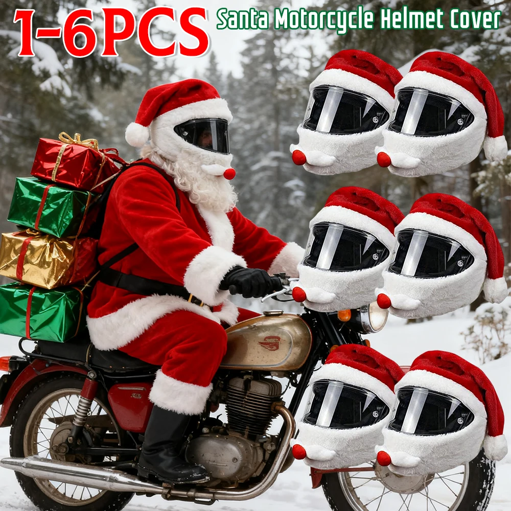

1-6 шт., чехол для мотоциклетного шлема Санта-Клауса, полнолицевая шапка, гоночная кепка Санта-Клауса, рождественский безопасный шлем, шляпа, аксессуары для мотоциклов, новинка