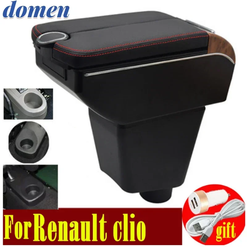 

For Clio 4 Armrest box Double doors open 7USB Centre Console Storage Box Arm Rest