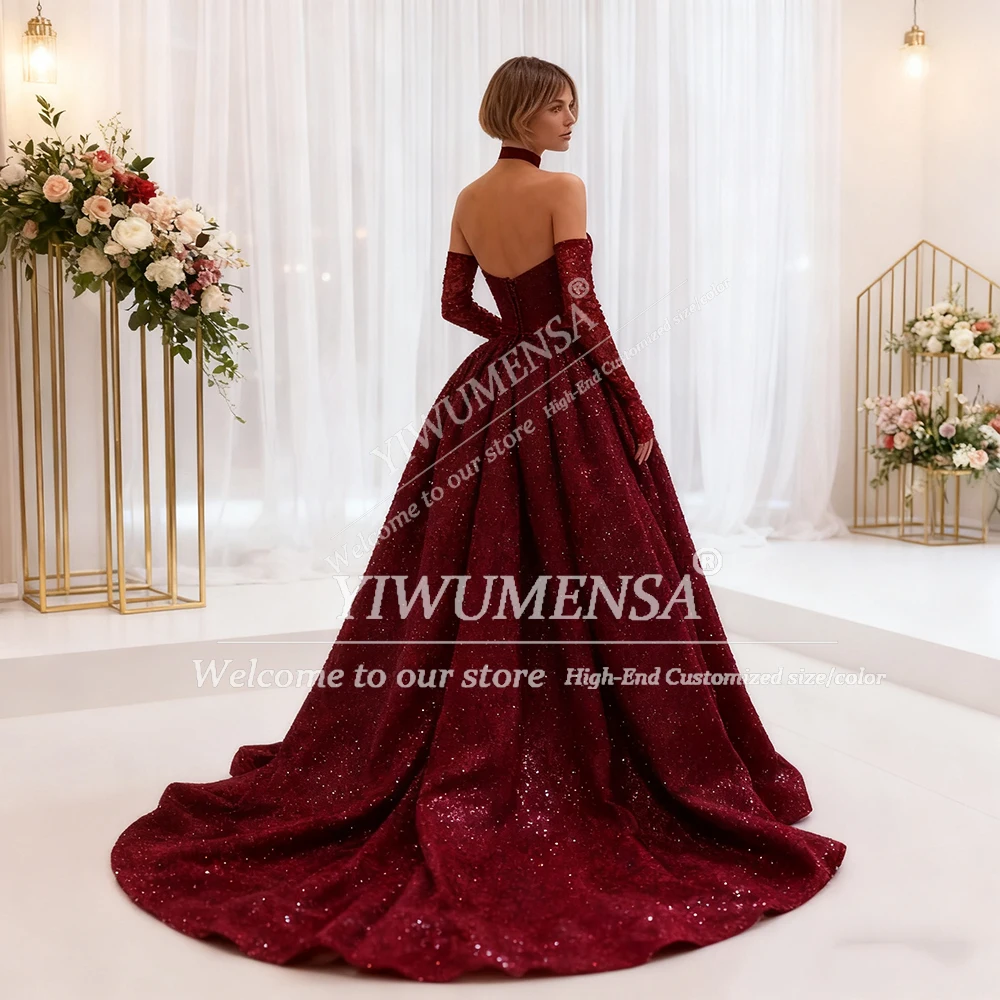 فساتين سهرة بدون حمالات ترتر سباركلي للعروس بدون أكمام بفتحة جانبية على شكل حرف A فساتين حفلات مخصصة للنساء ملابس رسمية للحفلات