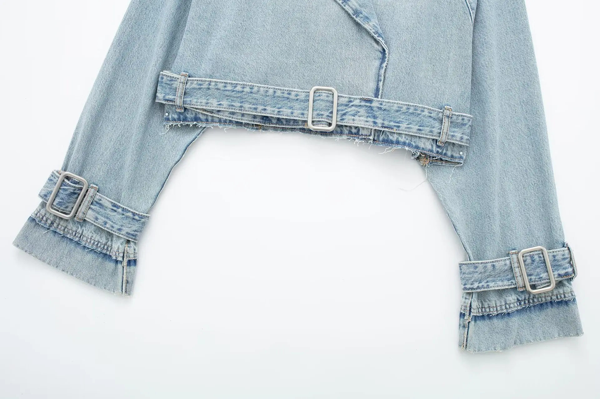 Denim Cropped Trenchcoat Voor Dames Oversized Korte Trenchcoats Vrouwen Korte Jasjes Dames Lange Mouw Los