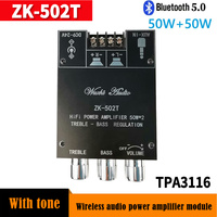 ZK-502T 50Wx2 HIFI 2.0 Channel Subwoofer Amplifier Board Stereo Audio Speaker Module Bluetooth 5.0 Bass Subwoofer TPA3116