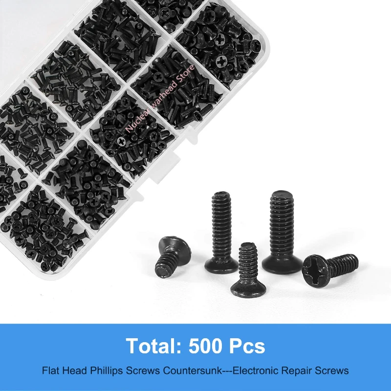 AXK 500Pcs M2 M2.5 M3 KM Screw Flat Head Phillips Screws Laptop Notebook Screws Set Kit for computer small screw