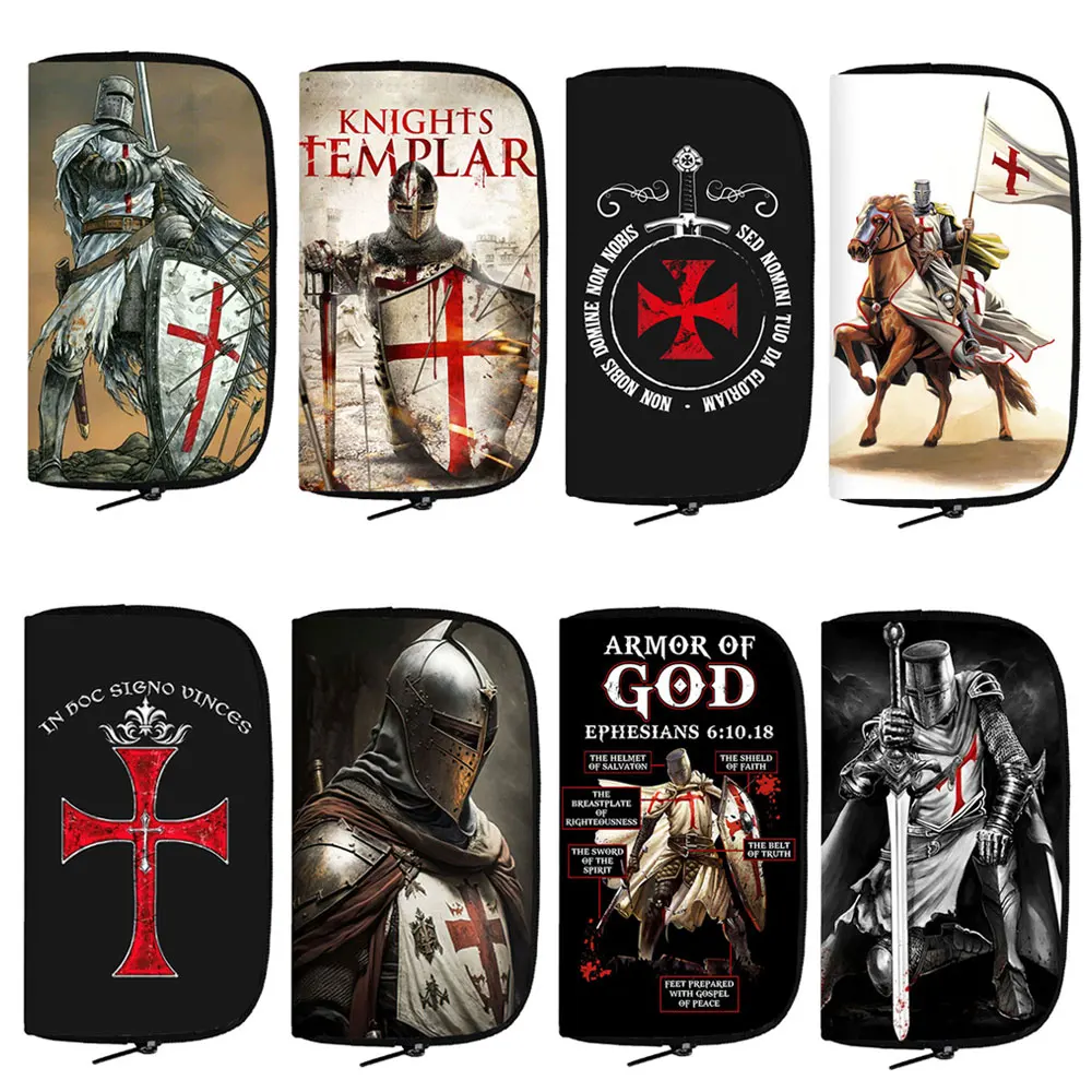 Knights Templar Crusaders Freemason Wallet Men Purse Credit ID Card Holder Canvas Coin Money Bag Teenager Casual Long Wallets