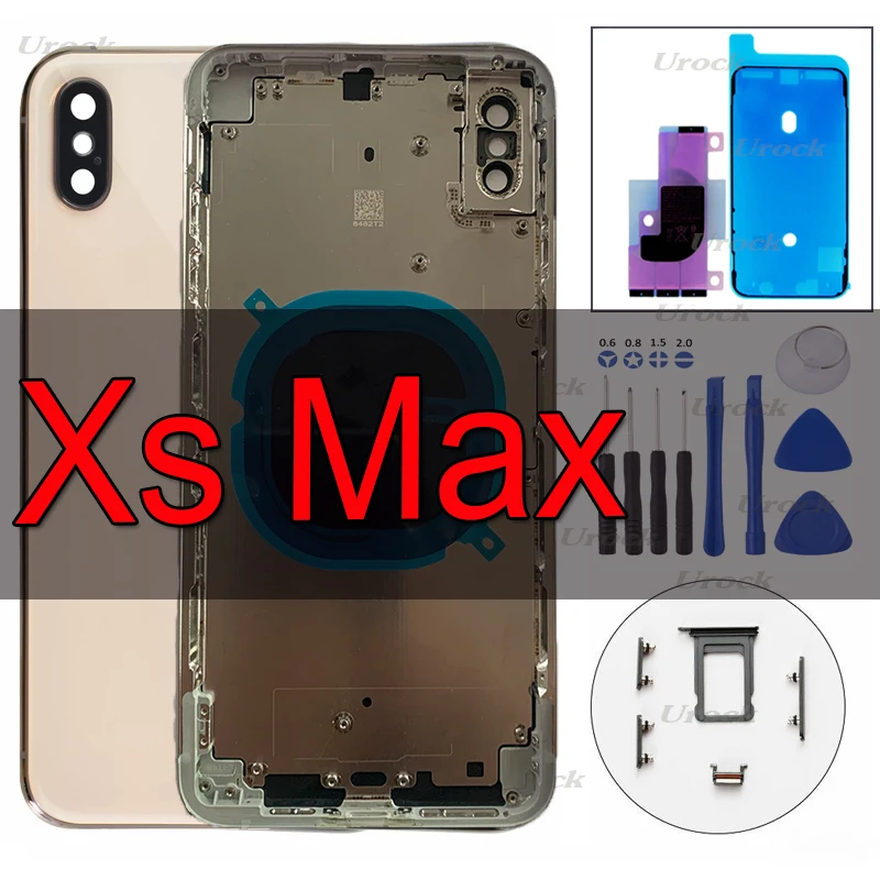 

Задняя крышка батарейного отсека для iPhone Xs X Max, стеклянный корпус, средняя рамка, панель, крышка шасси с боковыми ключами + лоток для SIM-карты, запасные части