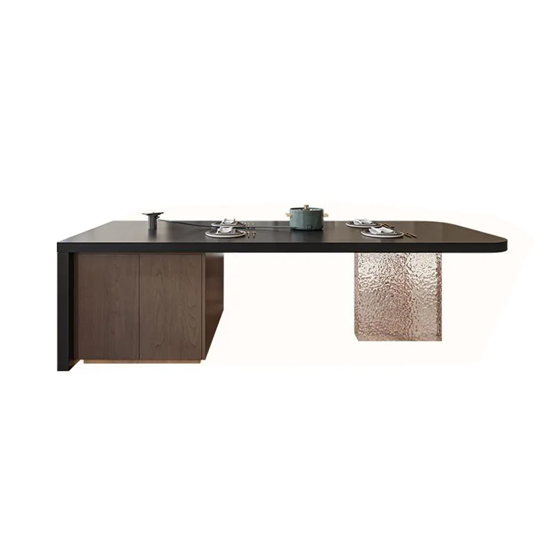 Isla de losa de roca casi empotrada, isla de comedor de Taiwán, mesa de comedor multifuncional integrada, mesa de arco doblado en caliente, Zhon de alta gama