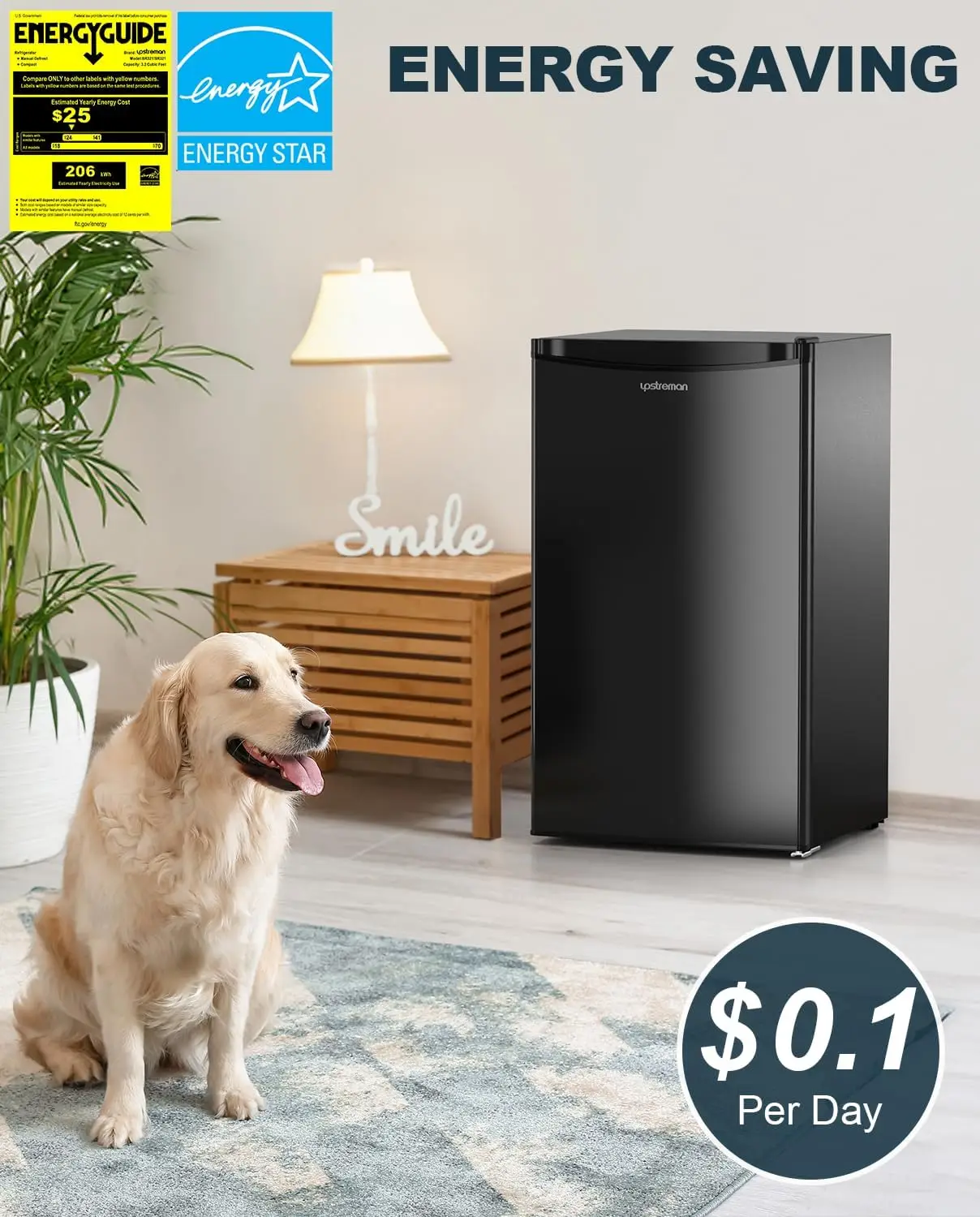 Mini refrigerador de porta única com freezer, termostato ajustável, geladeira para quarto, escritório, novo, 3,2 pés