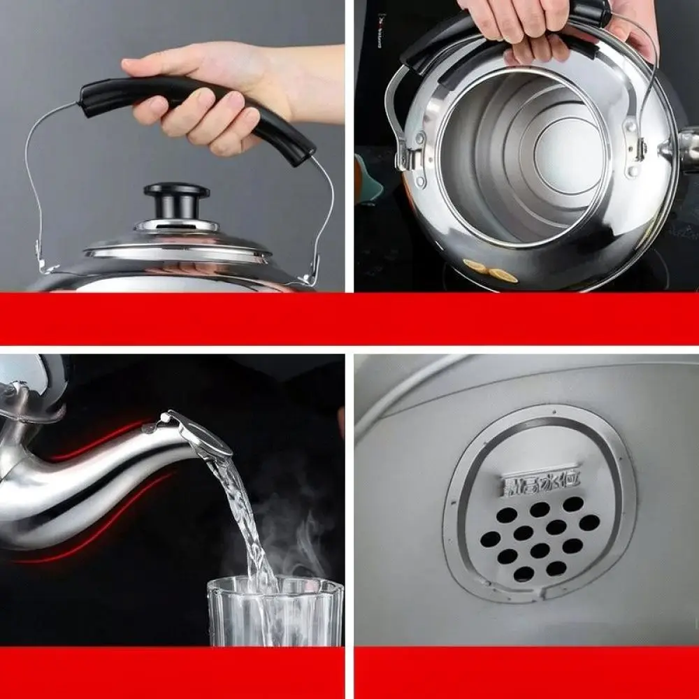 Heavy Duty 304 Stainless Steel Whistle Kettle Large Boiling Water Pot Suitable For Induction And Gas Range Cooking
