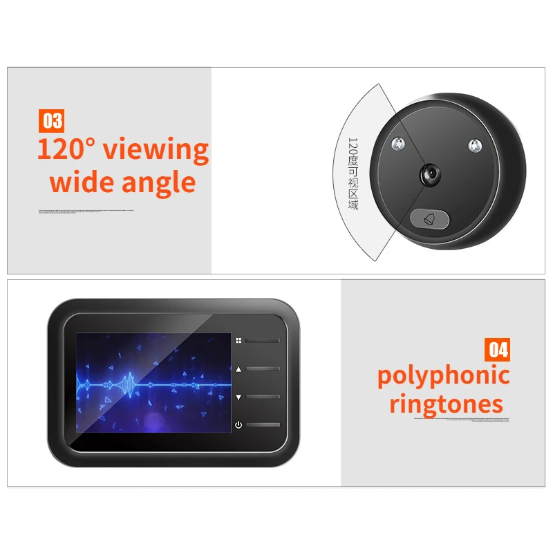 ZWINCKY-Vídeo Peephole Campainha Câmera, Video-Eye, Auto Record, Anel Eletrônico, Visão Noturna, Digital Door Viewer, Entrada, Home Security