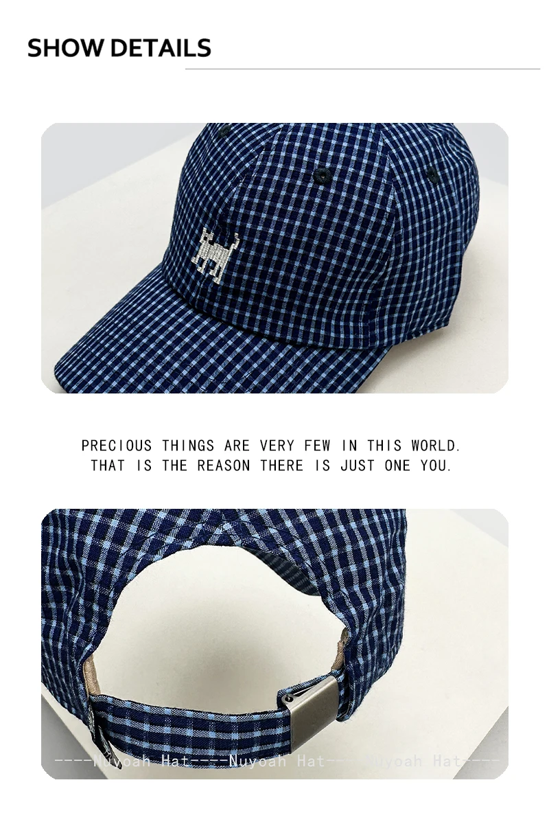 Neue Unisex Karierte Retro Bestickte Pixel-Katzen-Baseballkappen Sonnenschutz Koreanische Vielseitige Cartoon-Schirmmützen Ins Mode Persönlich – Detail 3