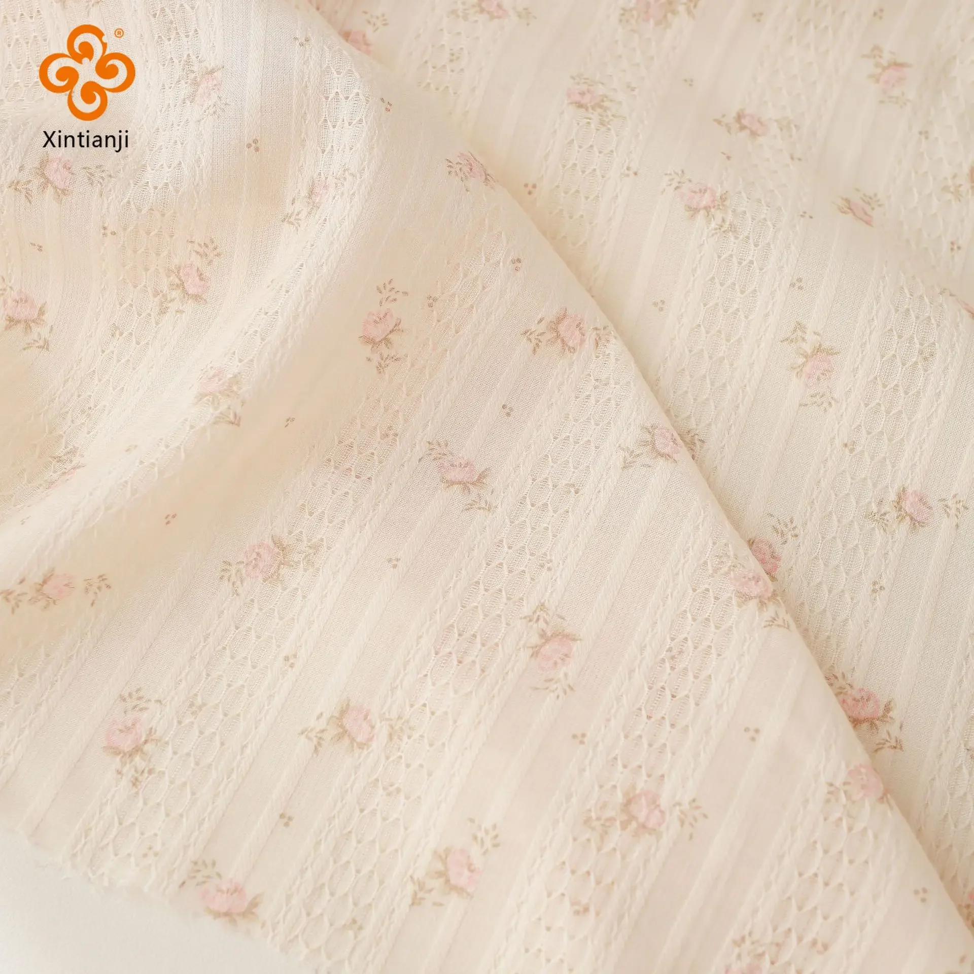 100% Cotton Lace Jacquard Fabric Pink Floral Digital Printed Flower Vintage Style Women Skirt, Children Dress, Doll Clothing DIY - Image 5