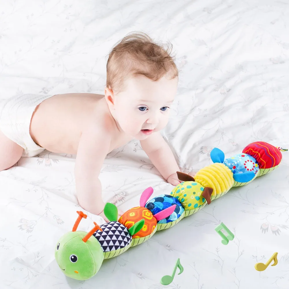 with Crinkle and Rattles Baby Musical Caterpillar Toys Soothing Companion Soft Rattle Toy 5-in-1 for 0-12 Months Infants