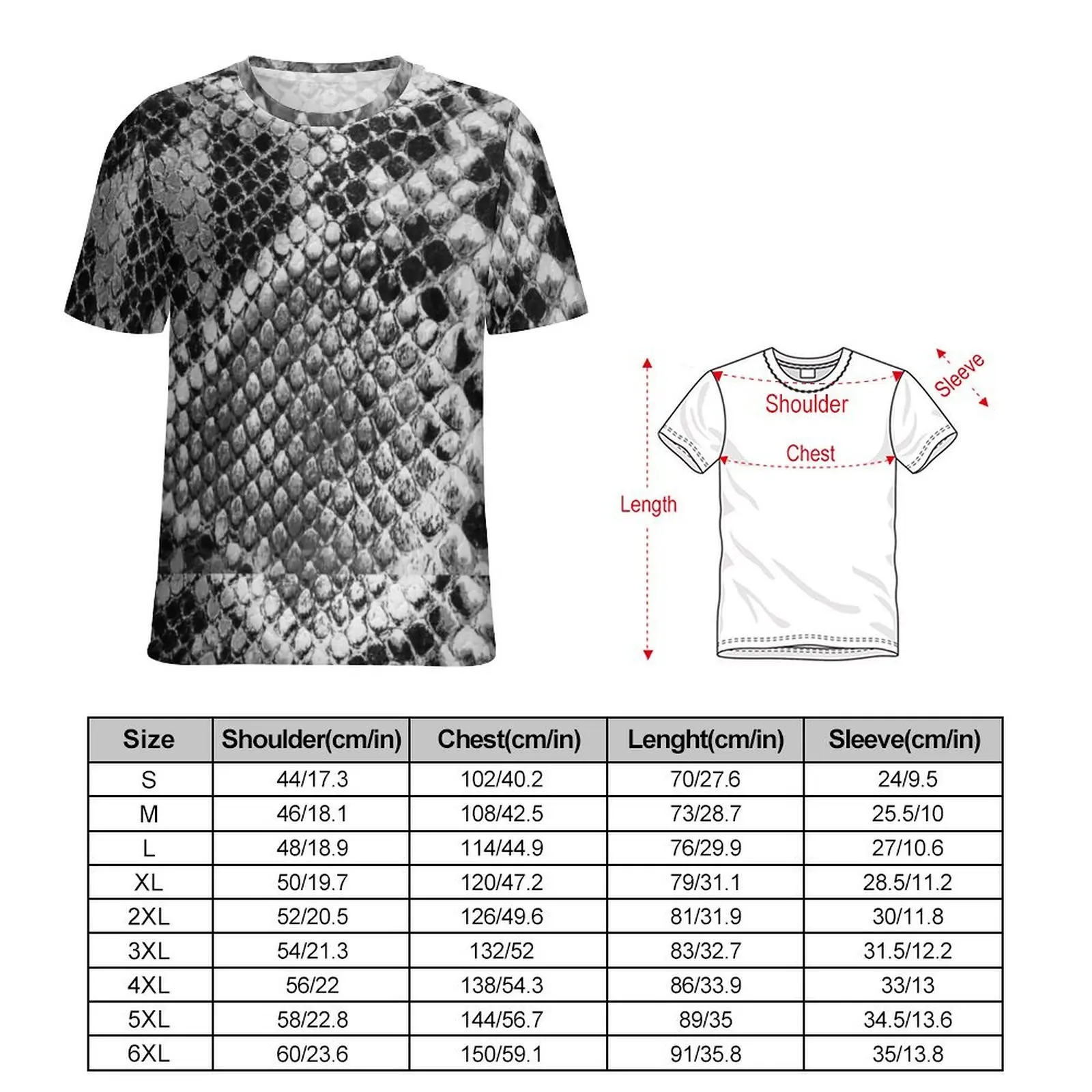 Oversized T Shirt Summer Black And Gray Snakeskin T-Shirts Classic Animal Skin Basic O Neck Tee Shirt Hip Hop Custom Clothes