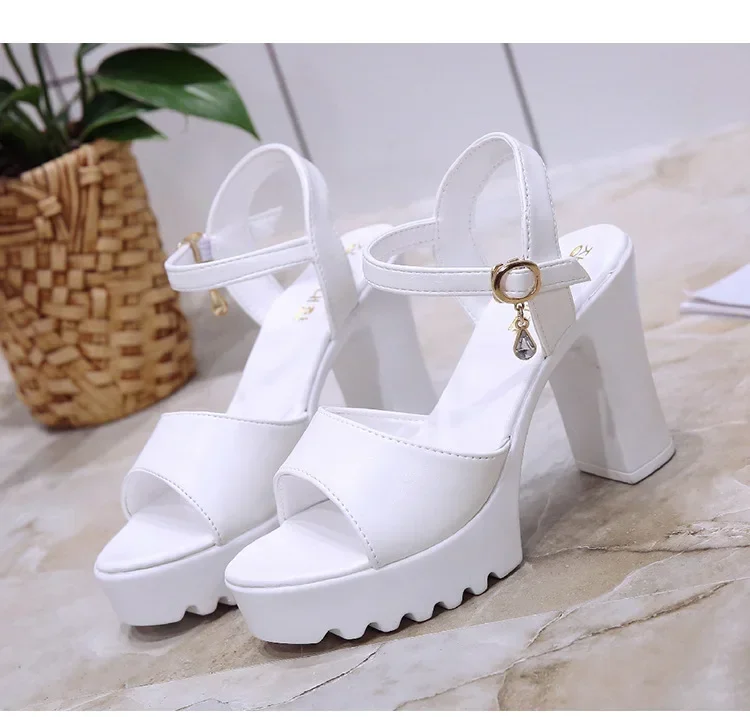 New Hot Top quality Sandals Women Fish Mouth Platform High Heels Wedge Sandals Buckle Slope  sandals summer black/white