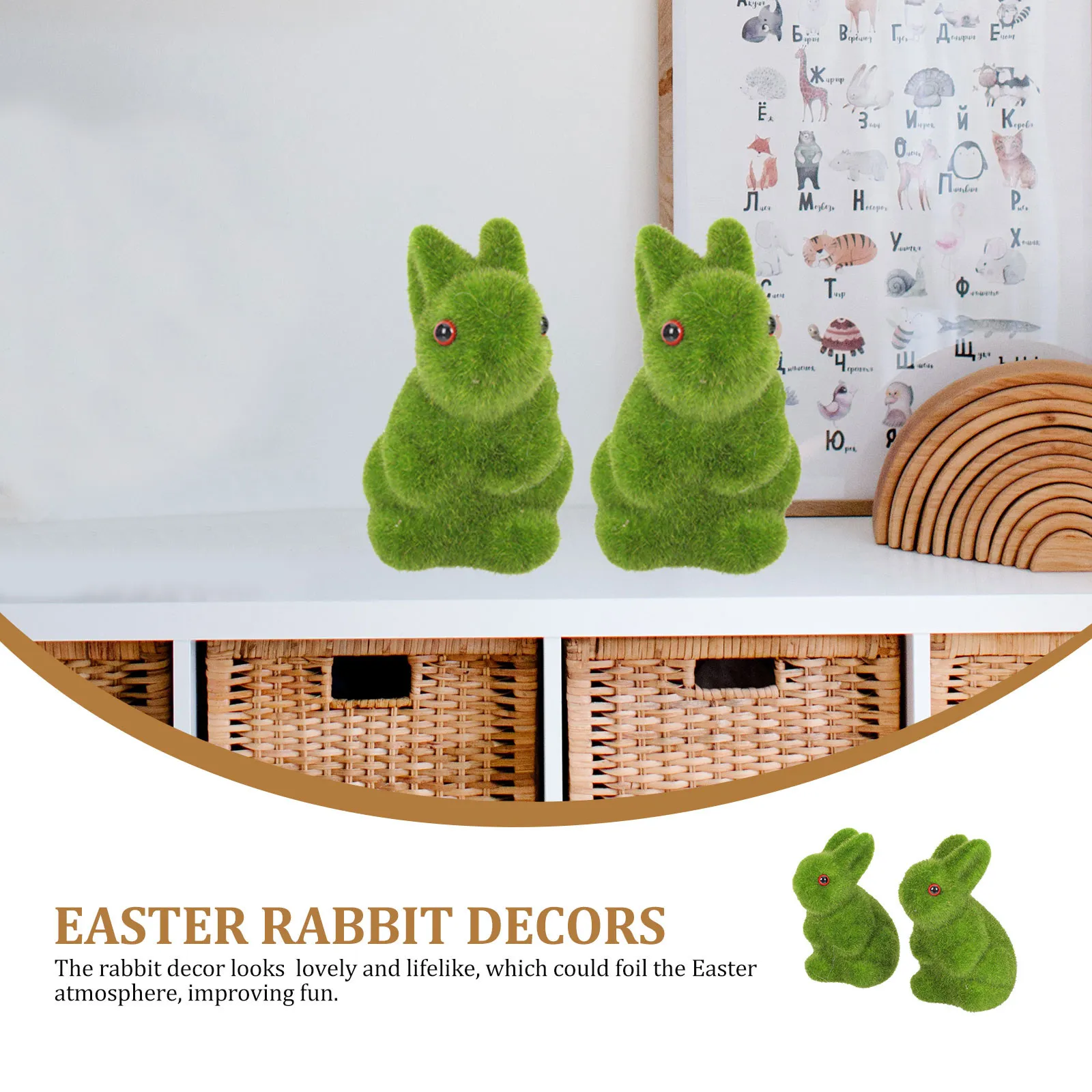 Flocked Rabbit Statues 2 Piece Set Lifelike Green Easter Bunny Decor for Home Garden Party Photo Props