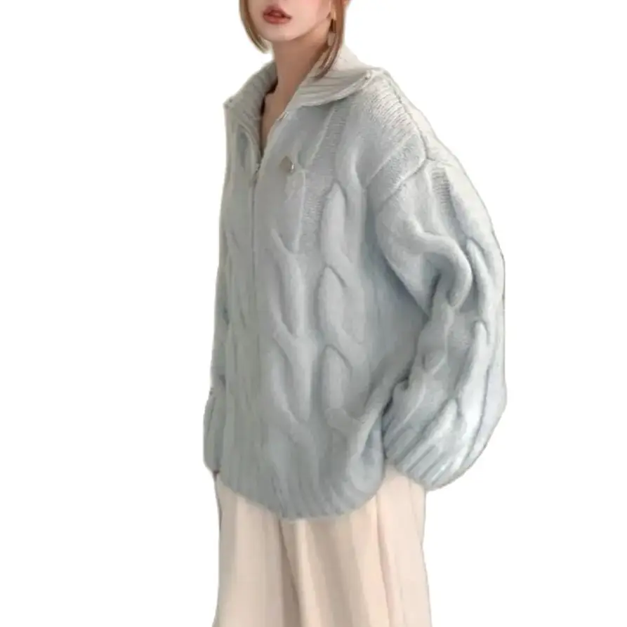 Korea Women Cardigan French Simple Style Lapel Sweater Long-sleeved College Style Sweet Twist Dot Bottoming Casual Cardigan