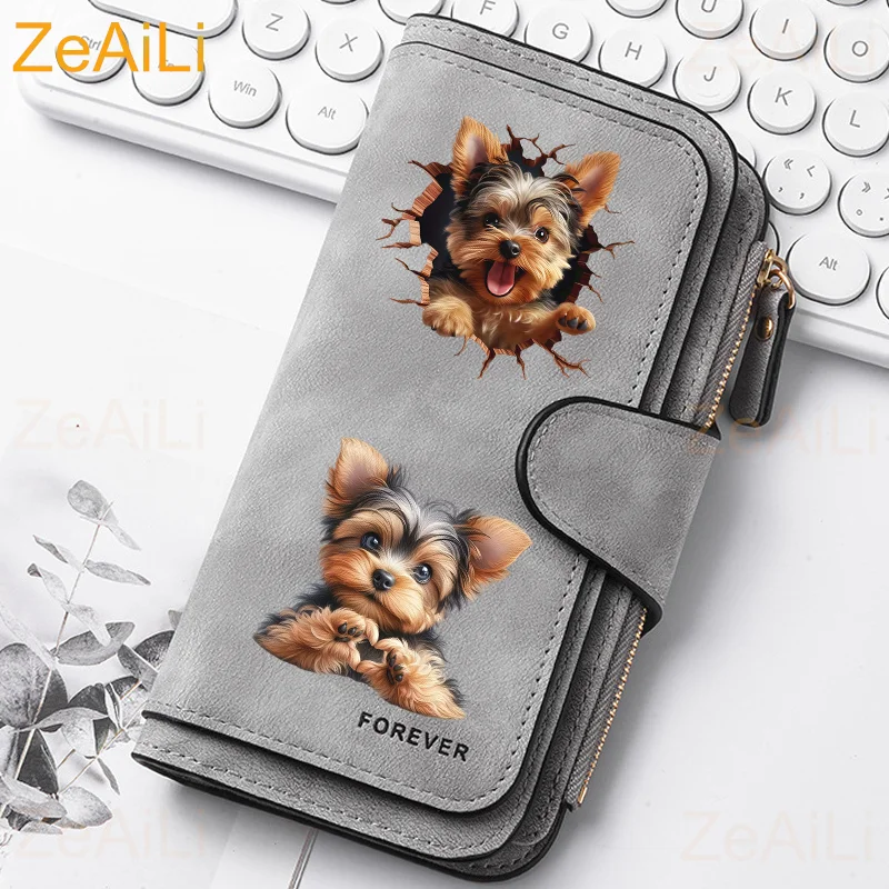 Yorkshire Terrier Hundemotiv Damen Lange Geldbörse mit Schnalle, Handtasche, Weiche PU-Multikartenhalterung, Große Kapazitätstasche – Detail 12