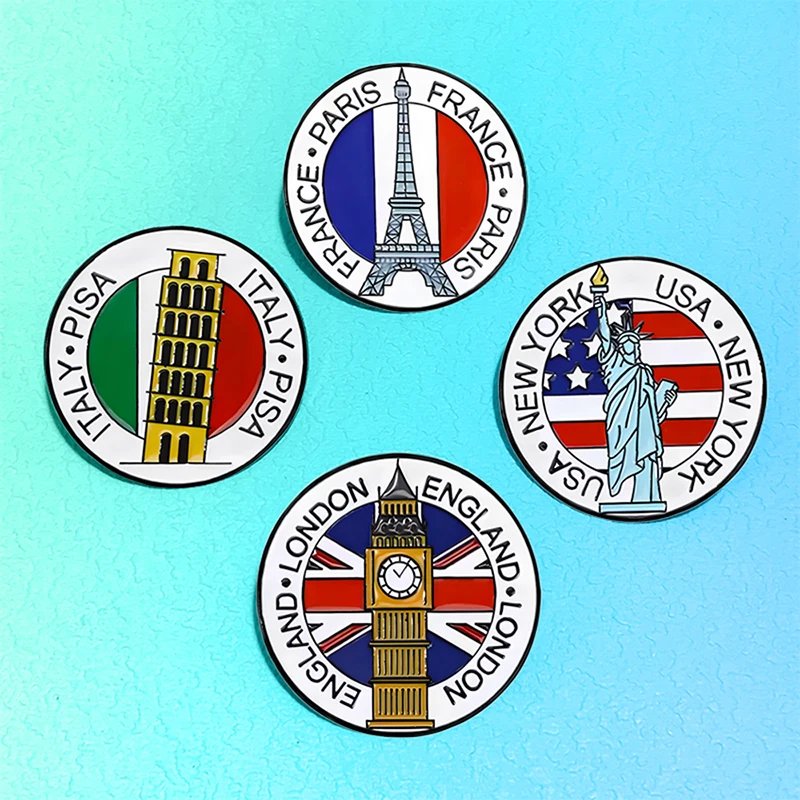 AniPins Famous Monument Badge Pins 4-design Metal Enamel Eiffel Tower Statue of Liberty World's Landmark Brooch Pin Gifts