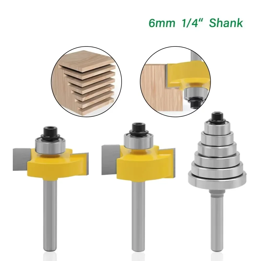 Mèche de routeur à Rabbet à tige de 6mm ou 1/4 ", avec jeu de 6 roulements, coupe-Tenon réglable, mèches en carbure cémenté pour le travail du bois, 3 pièces