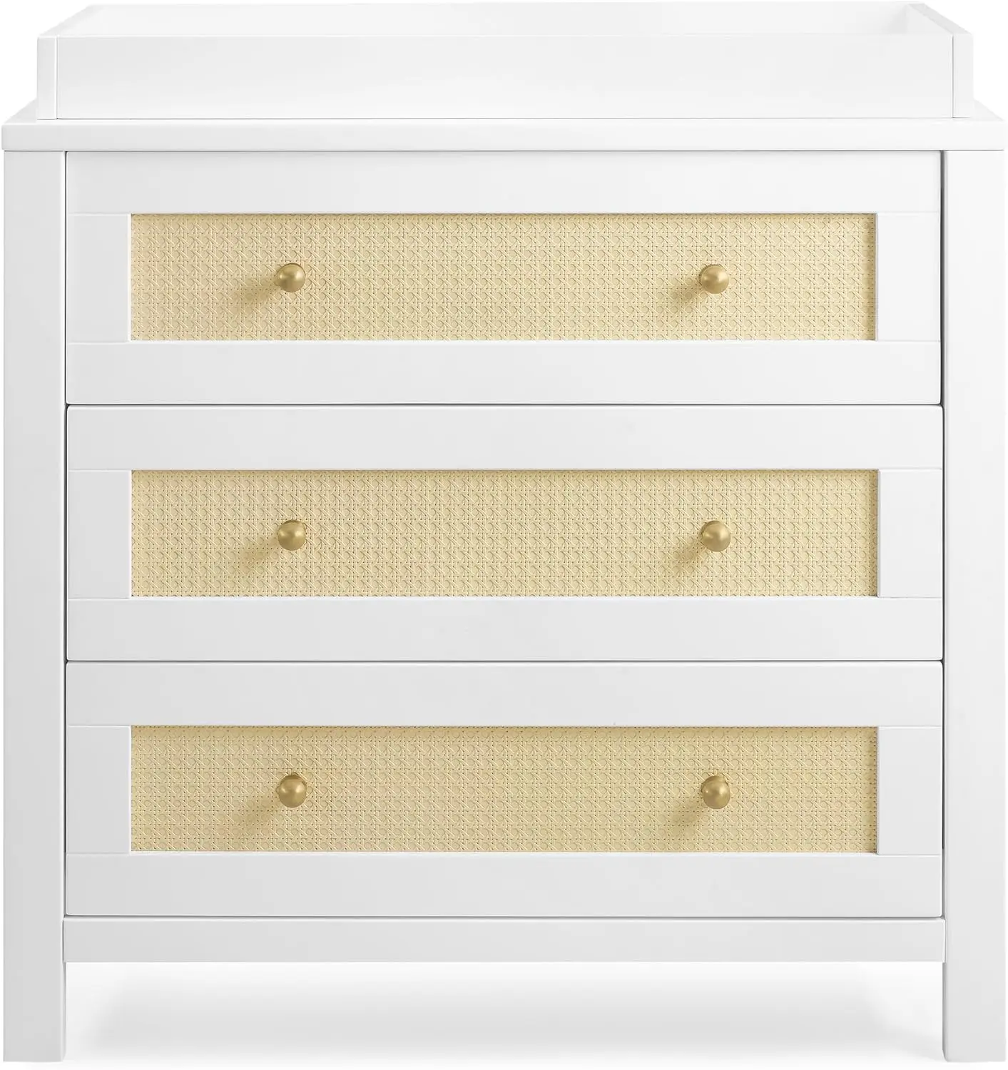 Simmons-Kids Theo 3 gaveta Dresser, mudando Top e bloqueio gavetas, branco texturizado amêndoa