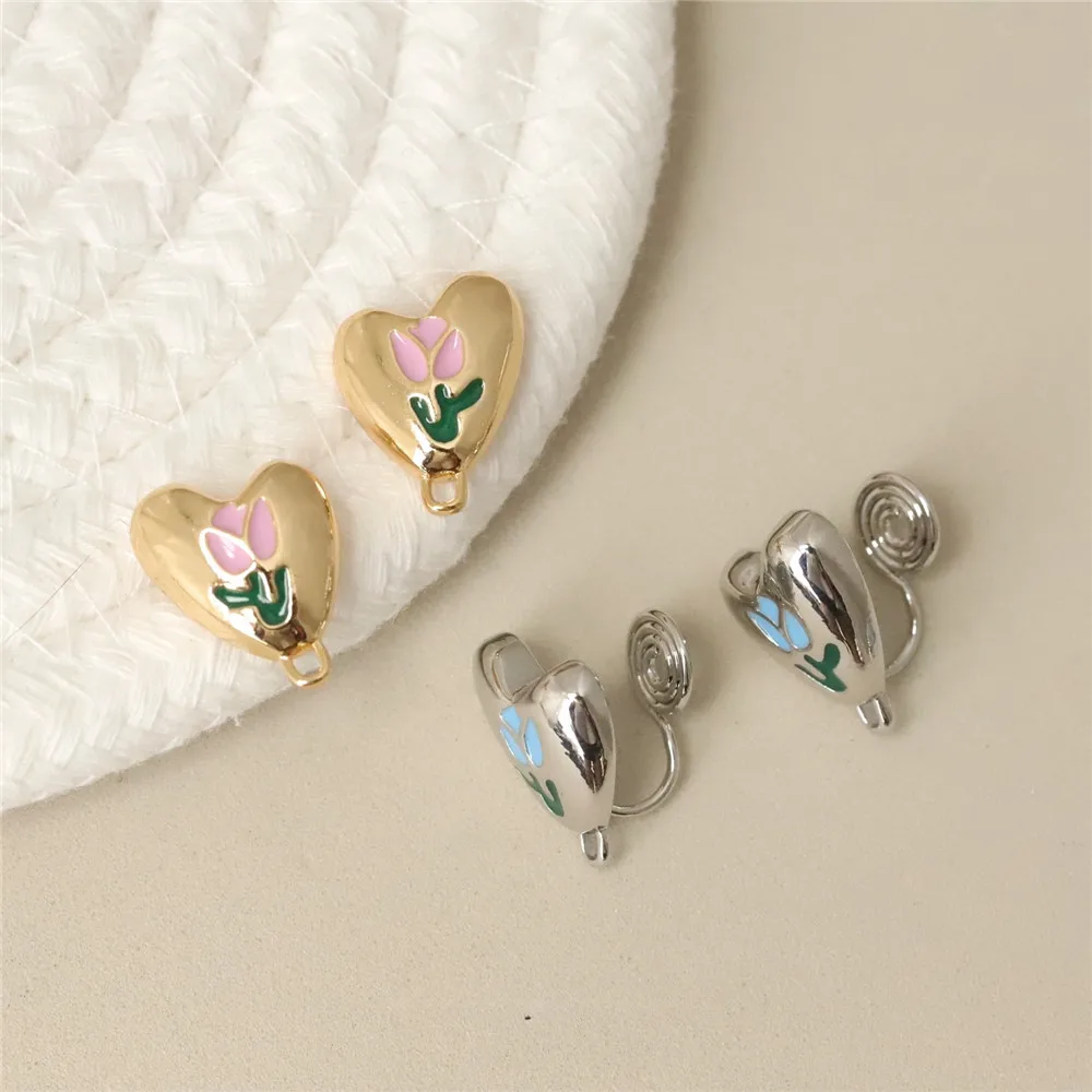 

Copper-plated Real Gold Irregular Love Dripping Tulip 925 Silver Needle Stud Earrings DIY Charm Accessories