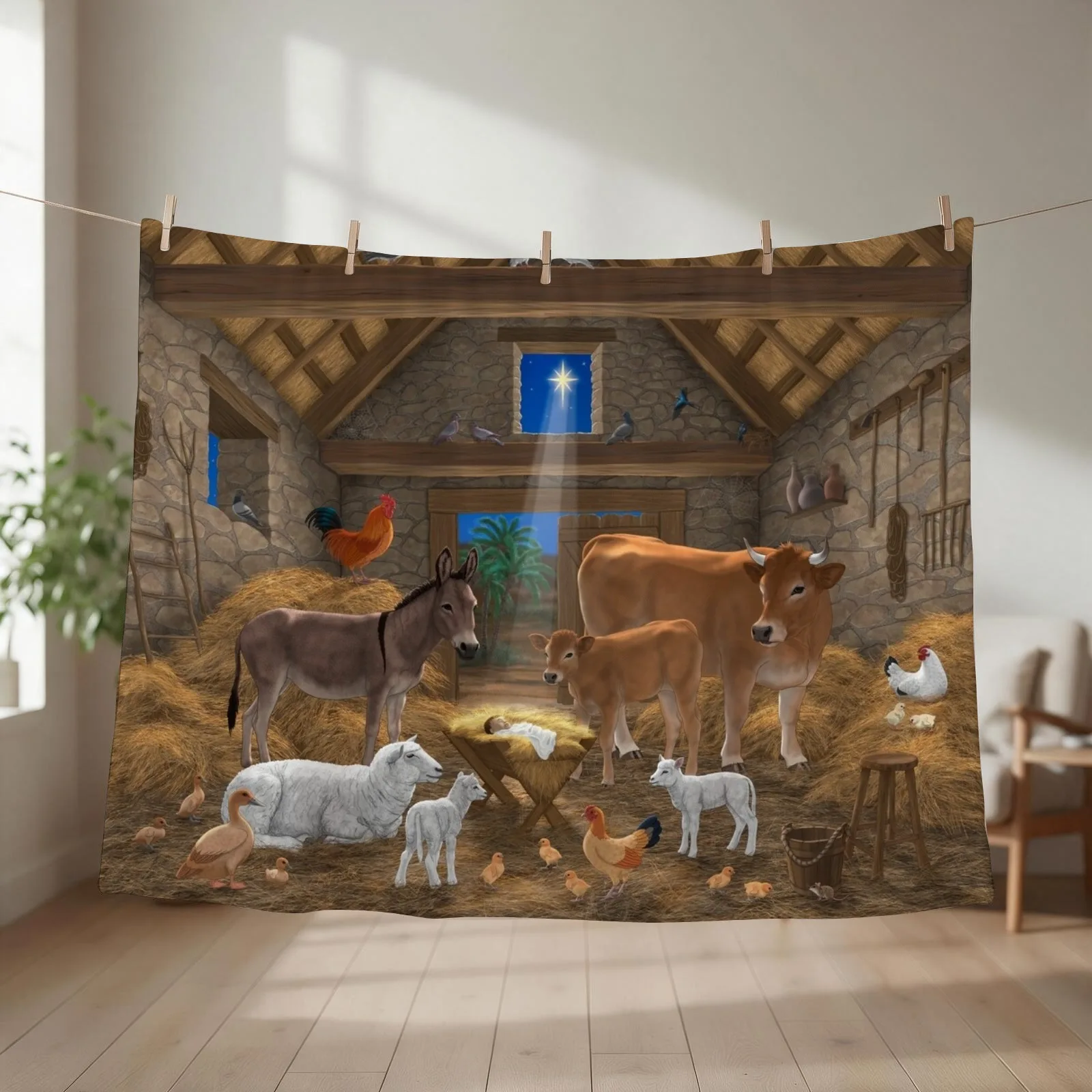 Baby Jesus In Manger Christmas Nativity Scene Throw Blanket Moving Summer Beddings Furry Stuffeds Blankets