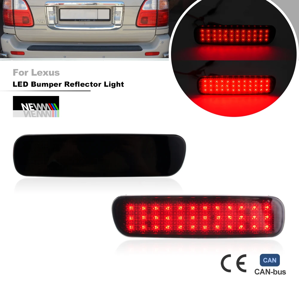 For 1998-2007 Toyota Land Cruiser J100/Lexus LX470 OE-Spec Smoked Full Red Led Bumper Reflector Lights Tail Brake Stop Lamp