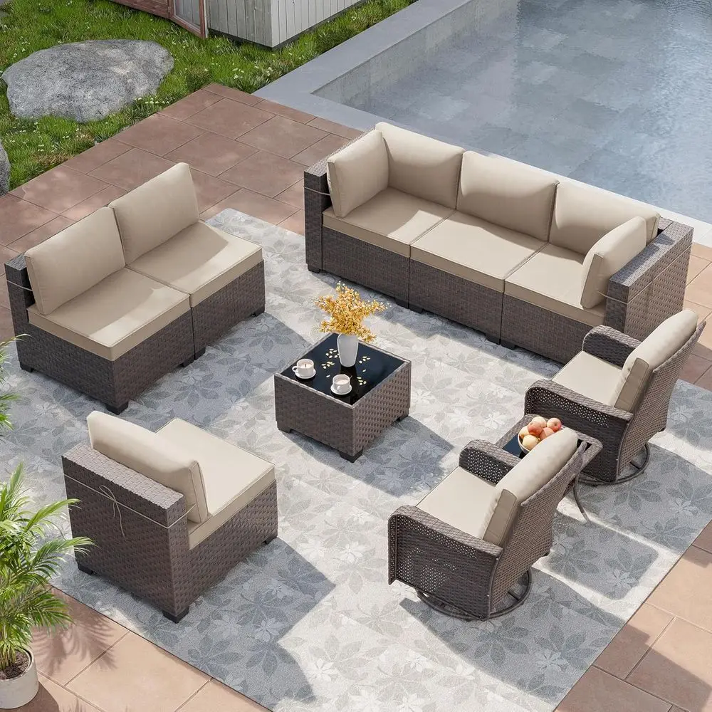 

Patio urniture Set 10 Pieces Wide PE Rattan Soa Set Outdoor Sectional urniture,Patio Swivel Chair Soa Set Patio Contion Set w/Cu