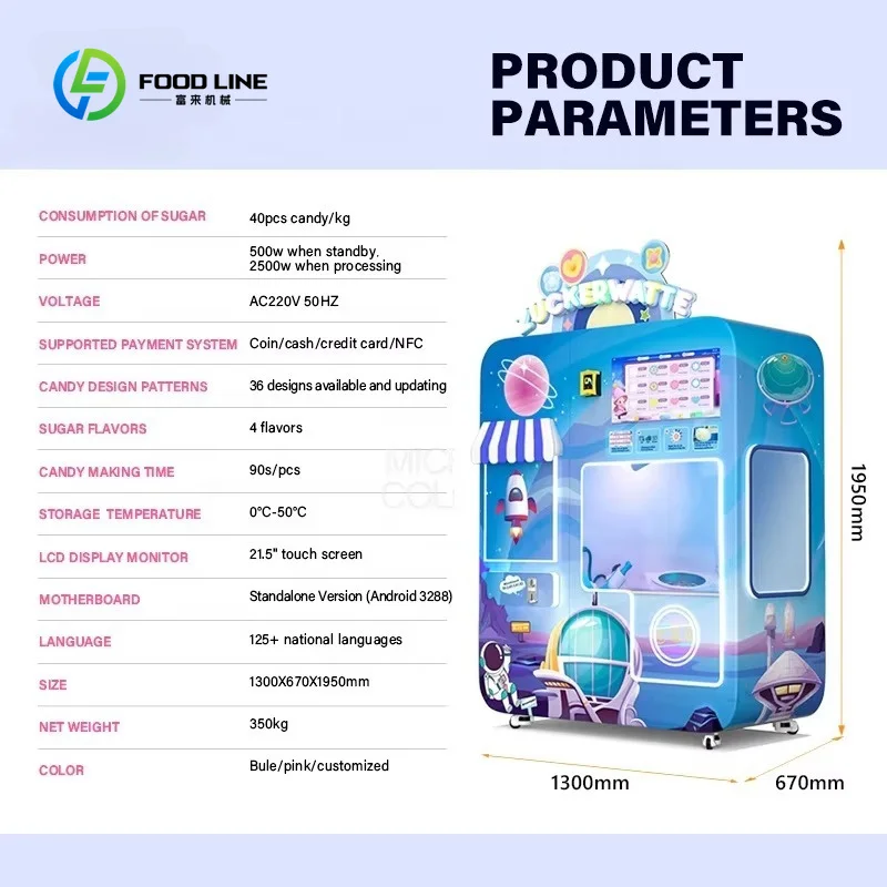 Customized Intelligent Coin Credit Card Payment System Robot Full Automatic Cotton Candy Vending Machine
