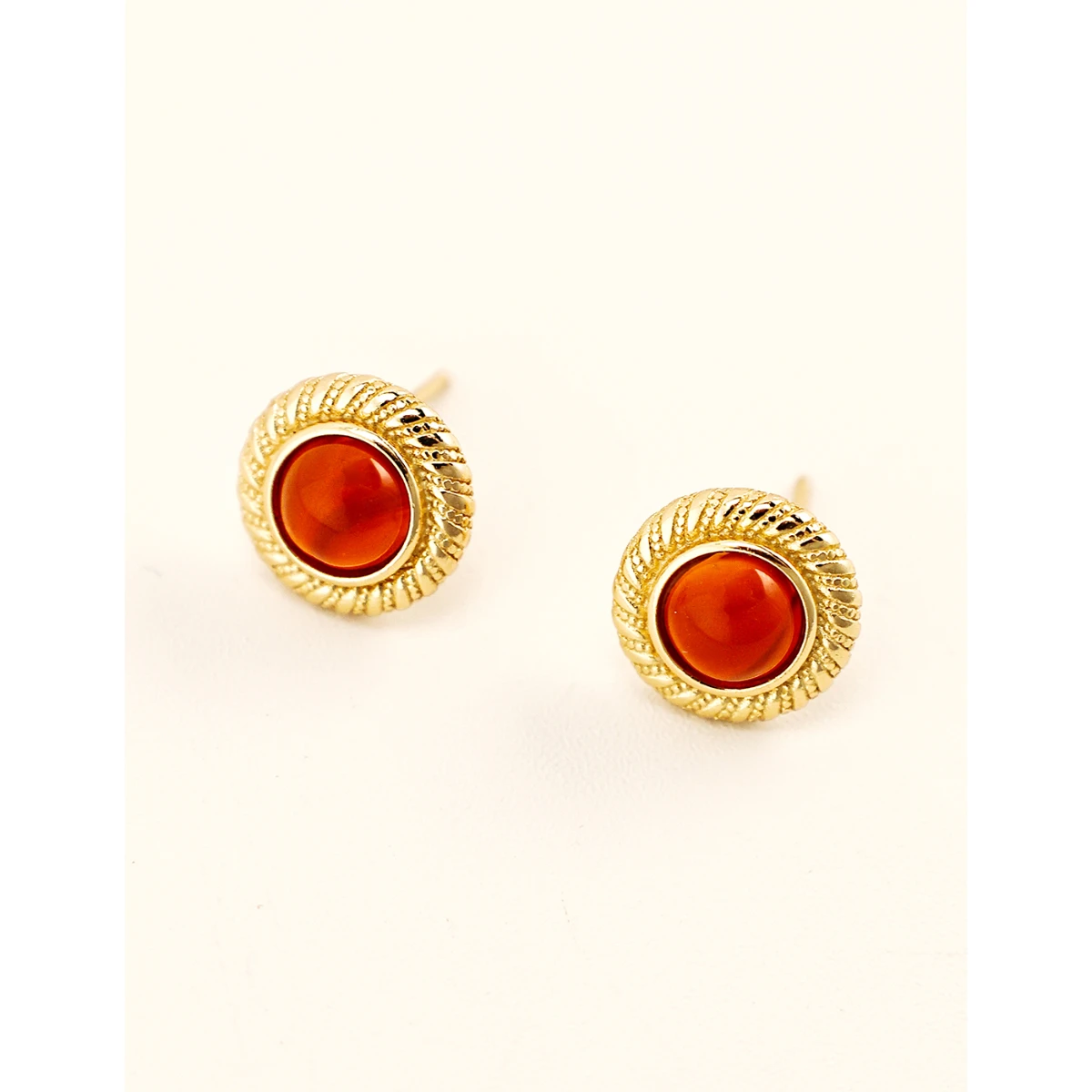 NEW ​ Full Body S925 Pure Silver Plated With 18K Real Gold | Red Agate Earrings 101982