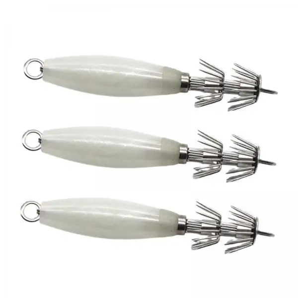 Glow in the Dark Fishing Lures Dual Hook Squid Jig Artificial Sea Fishing Lure Kit for Saltwater Night Use