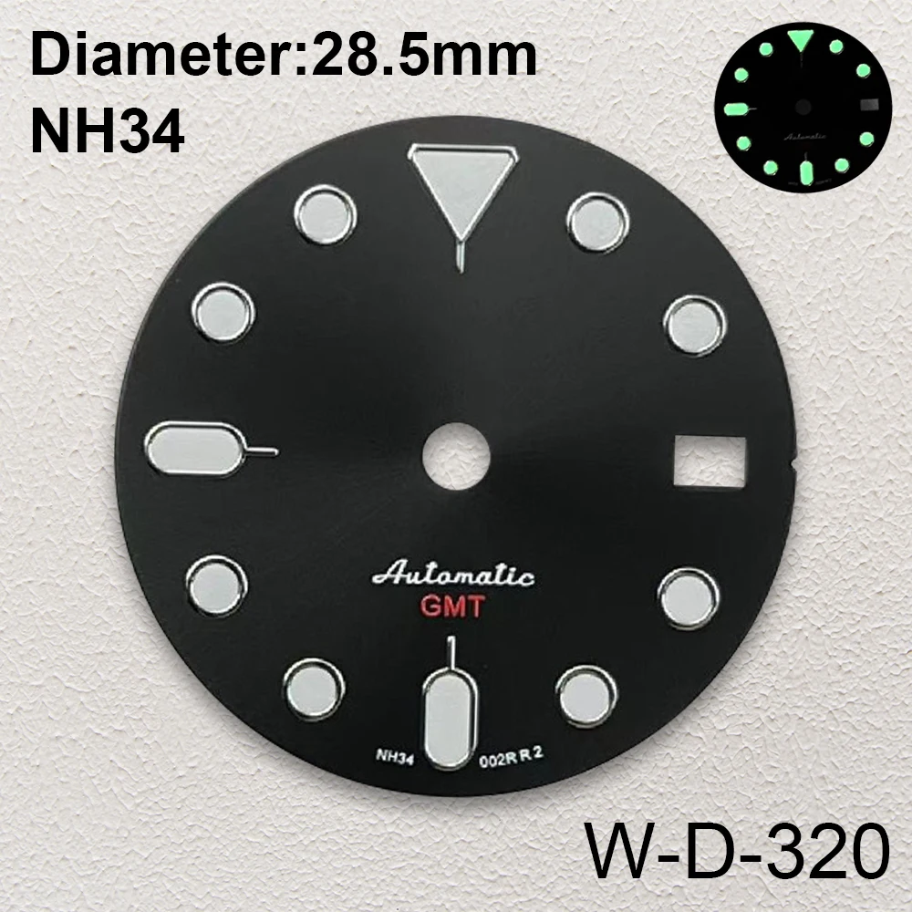 28.5mm SKX007 GMT S 5 Dial Fit NH35/NH34 Movement Green Luminous Black/Blue Dial Watch Modification Accessories