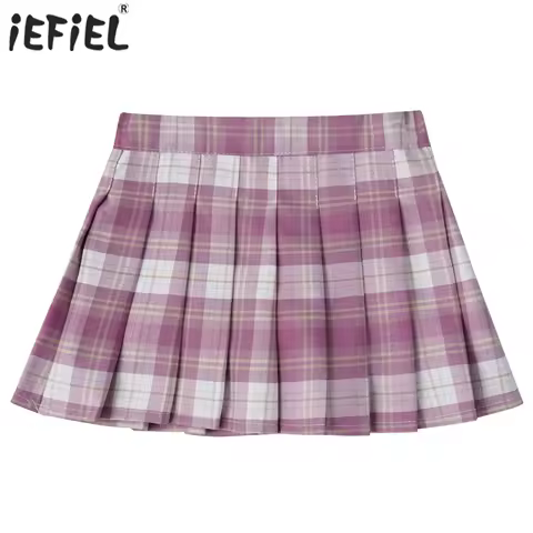 Kids Girls Skirt School Uniform Casual Clothing Elastic Waistband Shorts Lining Anti-emptied All-match Pleated Grid Mini Skirt