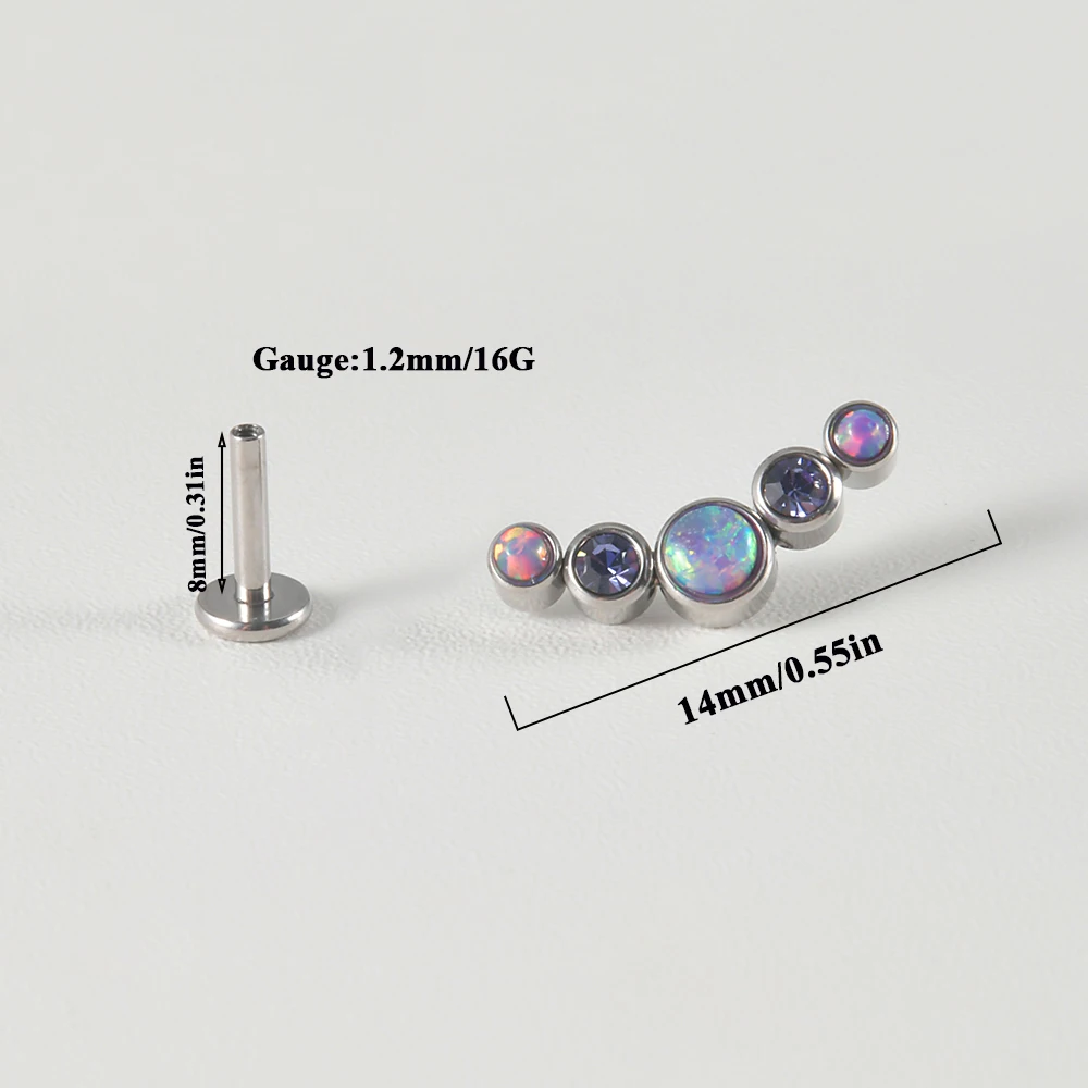 1PC 316L Surgical Steel 16G Cz Labret Lip Ring Opal&Zircon Cluster Curved Ear Cartilage Tragus Helix Daith Piercing Jewelry