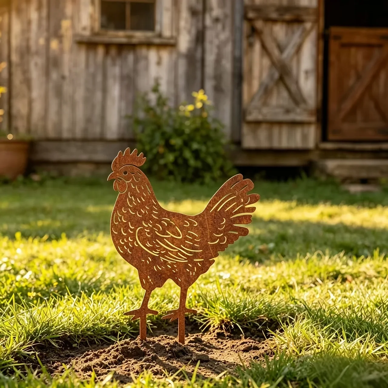 1pc The Metal Hen Shape Uses the Mottled Texture of Rust to Create a Sense of Time Precipitation, and the Rustic Metal
