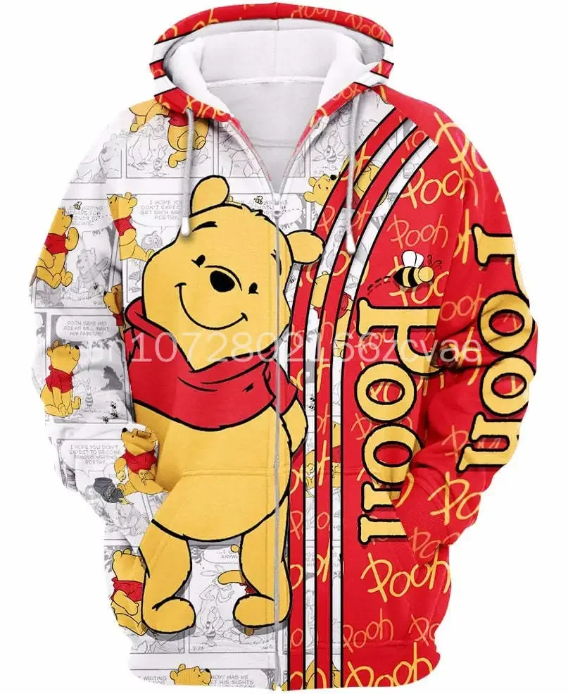 

2024 New Disney 3D Hoodie Winnie The Pooh Cartoon Anime Men's and Women's Oversize Zipper Hoodie Fashion Sweatshirt