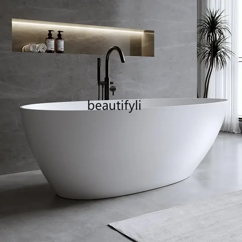 

53 PMMA Polymer Artificial Stone Bathtub Goose Egg Hotel Freestanding Household Soaking Bathtub