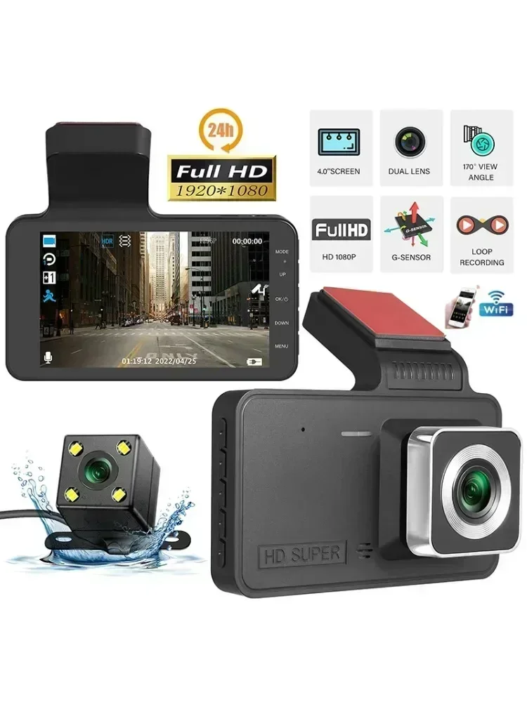 AliExpress NONE Dash Cam Front Rear View Camera Video Recorder Dual Lens Car DVR Cycle Recording Night Vision G Sensor 1080P Dashcam 4 Inch
