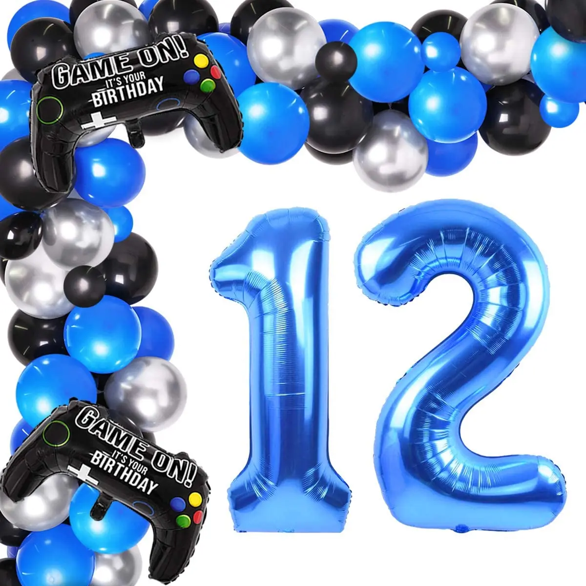 

JOYMEMO Video Game 12th Birthday Decorations for Boys Level Up Gaming Themed Balloon Garland Kit Game on Birthday Party Supplies