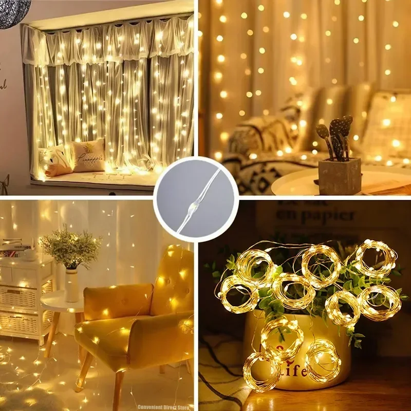 Luzes de corda LED com controle remoto para a decoração do festival, lâmpadas, guirlanda, fada, festival, feriado, festa, casamento, quarto, casa