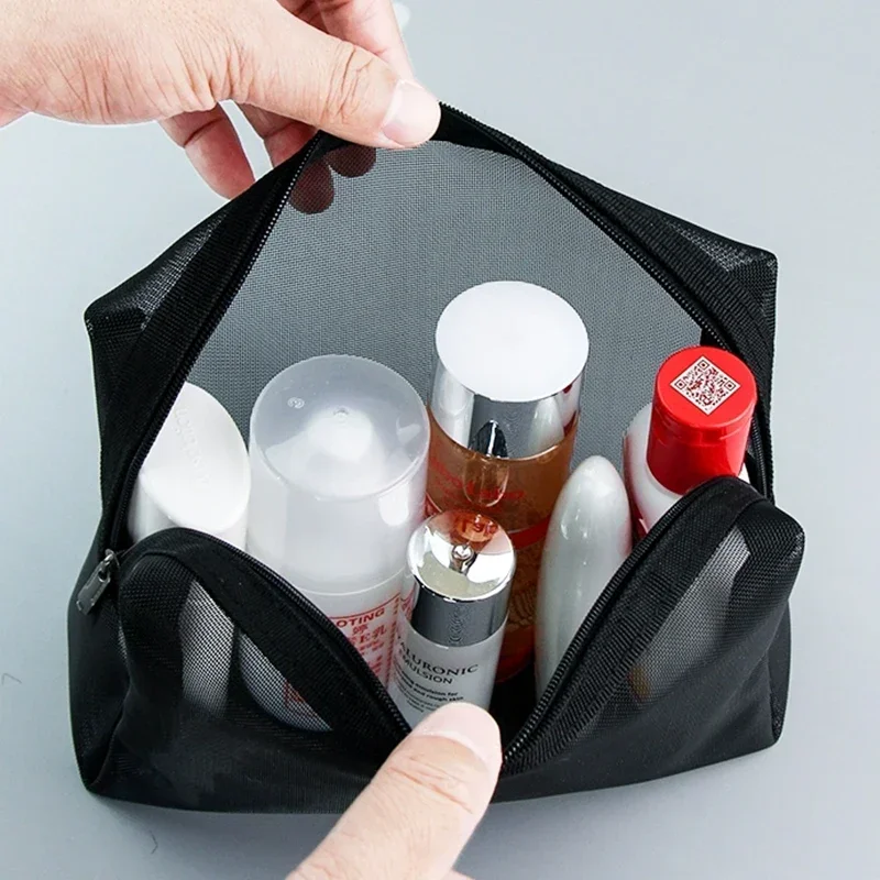 1/3 Uds nuevas bolsas de cosméticos transparentes de malla pequeña bolsa de maquillaje negra grande estuche organizador de artículos de tocador de