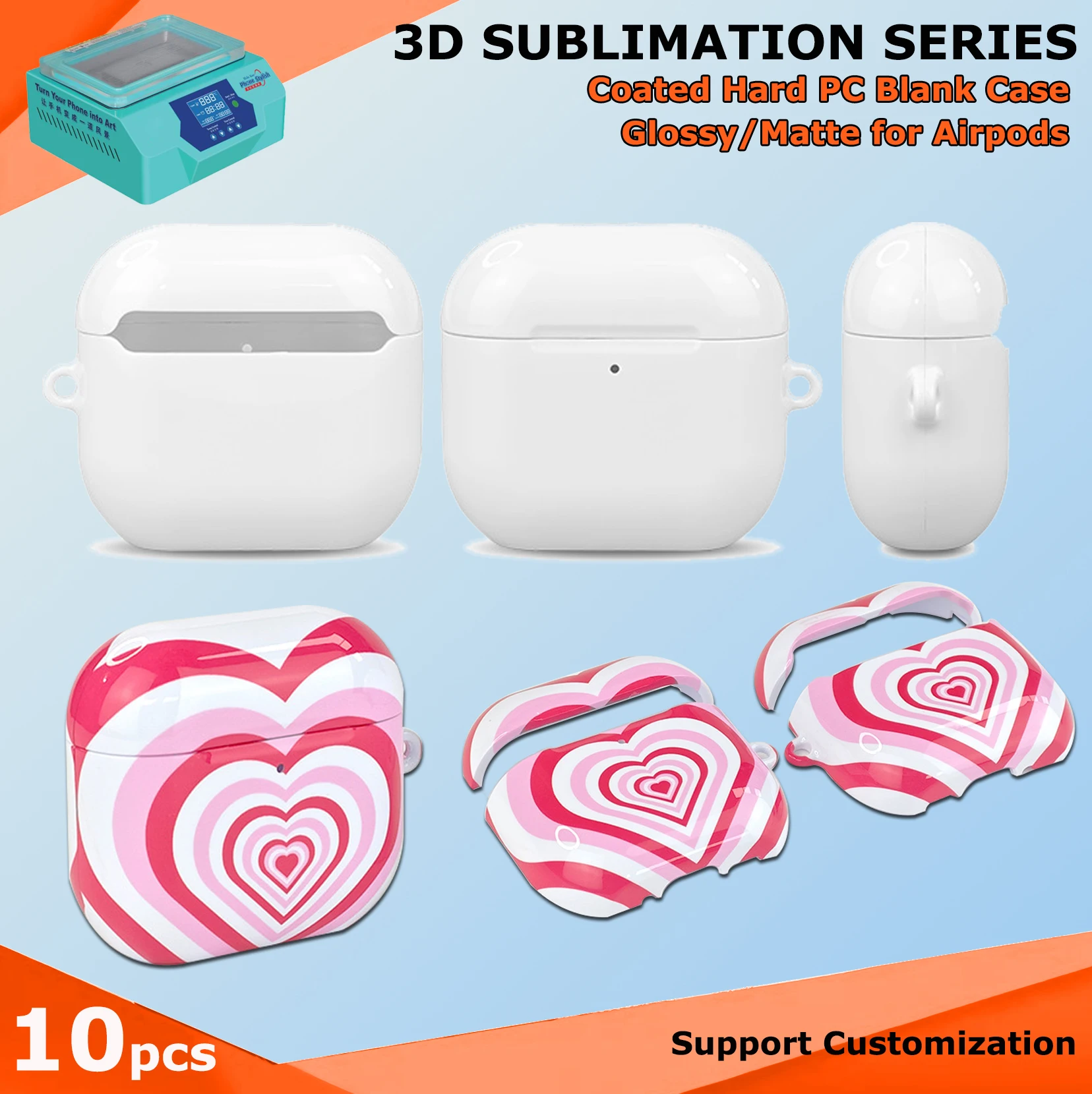 

Fonlyu 10 шт. Защитные чехлы из твердого поликарбоната с покрытием для Airpods Pro 4 3 2 1, для 3D-сублимационной термопечати