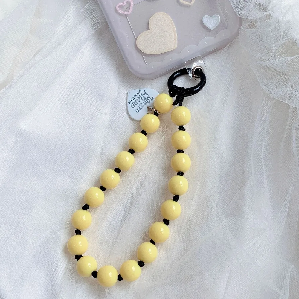 Korean Cute Love Heart Beaded Colorful Sweet Phone Bracelet For iPhone Women Accessories Anti-Lost Chain Lanyard Hanging Cord