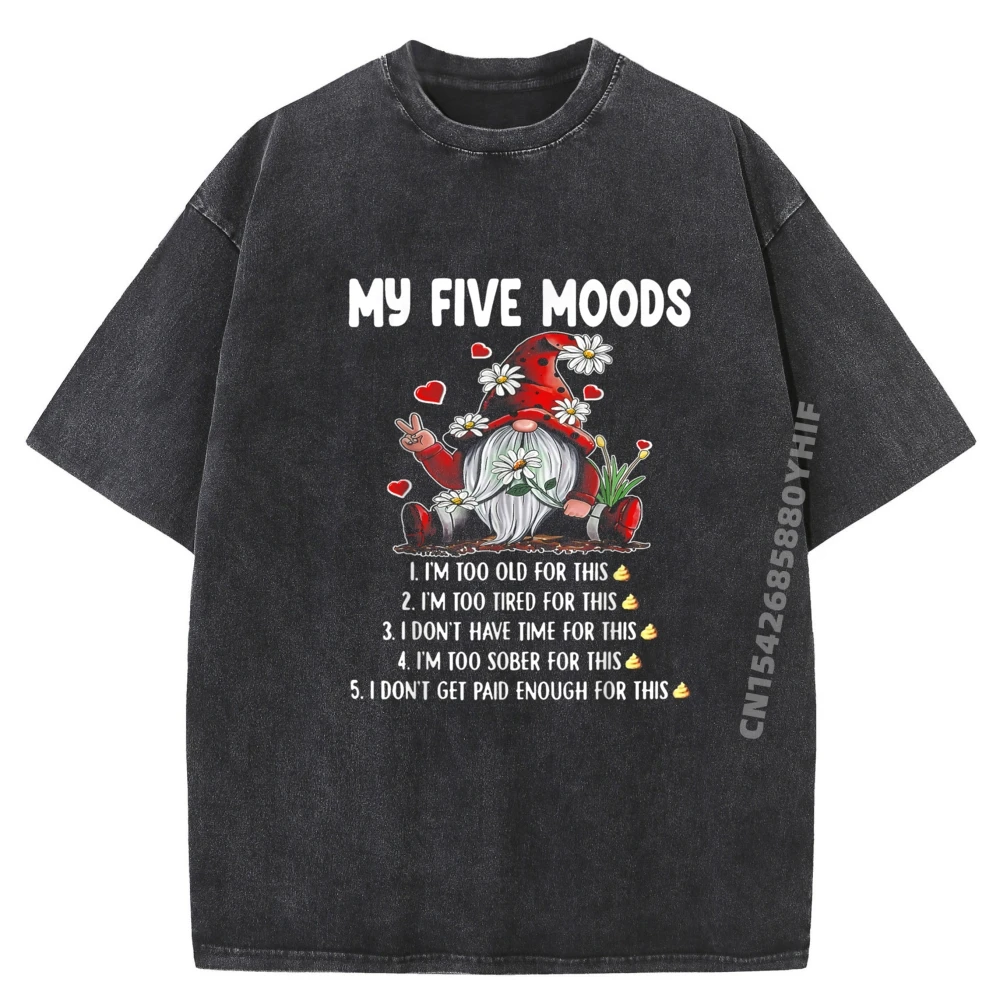 

Gnome My 5 Moods I Im Too Old For This I Im Too Tied For This Graphic Tee Shirt Men's Clothes Funny Washed Shirt