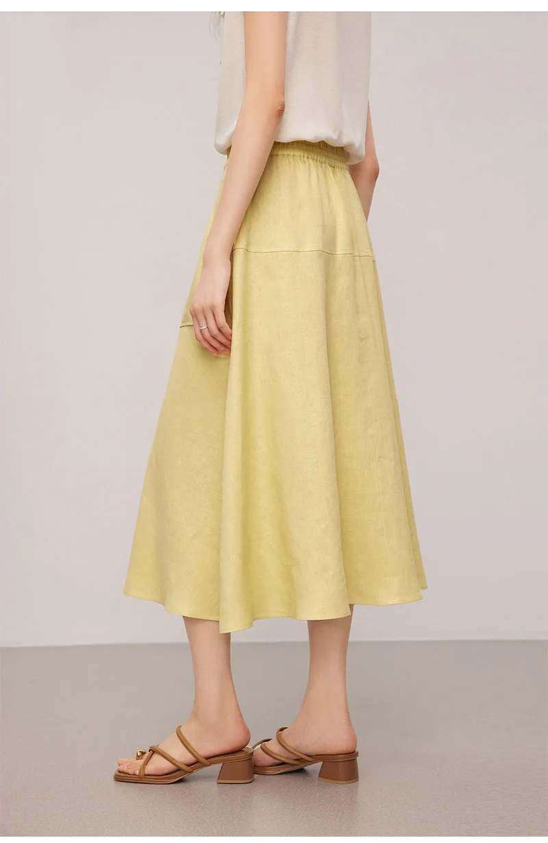 Natural Pure Linen Women's Half-Dress - Loose-Sized High-Waist A-Shape Strapped Dress - Casual and Artistic Style