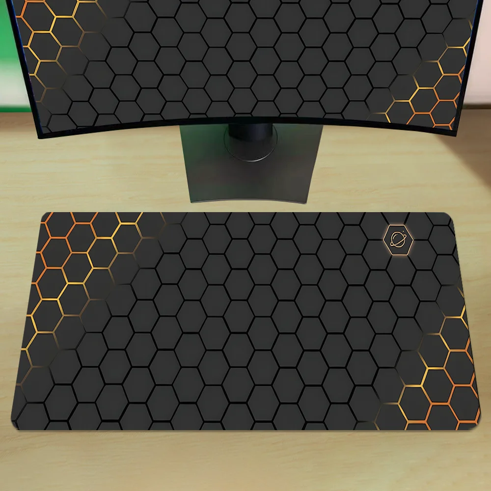Large Mouse Pad Geometry Design Desk Pad Black E-sport Mousepad With Non-Slip Rubber Base Stitched Edge Deskpad for Work