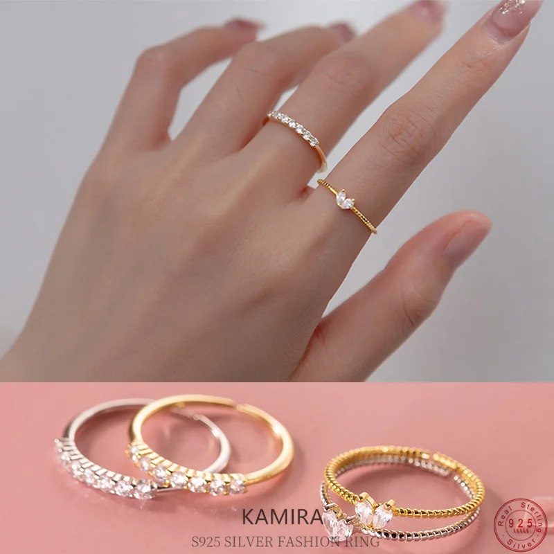 

KAMIRA Стерлингового Серебра 925, свадебные украшения, аксессуары, очаровательные романтические нежные открытые кольца с цирконом для женщин, элегантные простые