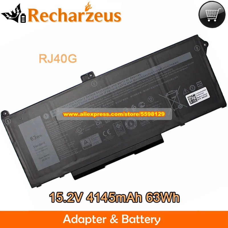 Genuine RJ40G Battery 075X16 15.2V 63Wh For DELL Latitude 14 5420 FDTCY XPC5H Latitude 15 5520 39V1H 9D3YW FPKNM 3560 3H45Y 758J